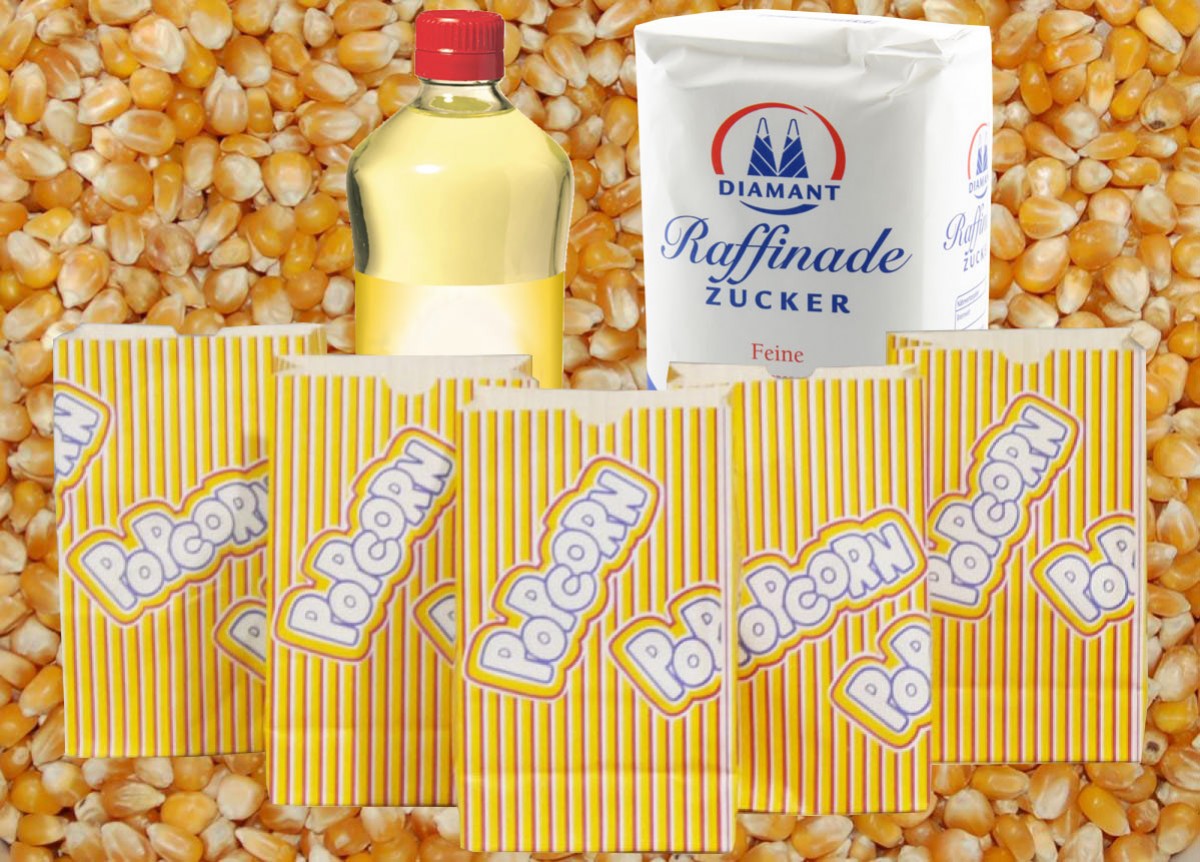 Popcorntüten 1,5kg Popcornmais,genfrei Popcorn Mais+Popcornöl+Aromazucker 